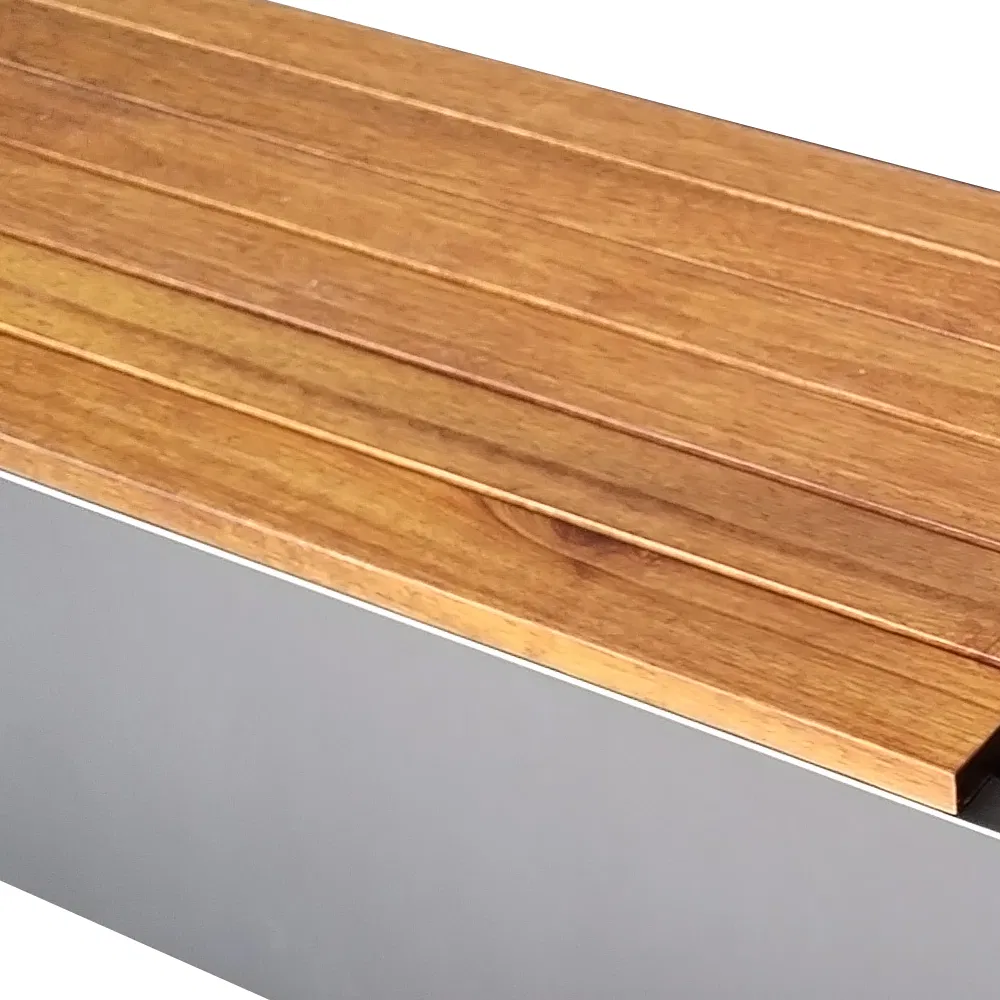 Large Square Galvanized Steel Planters Commercial Wood Bench Pot Flower Planter Outside Metal Planter for Public Park and Garden with Flower Pots Long Seating