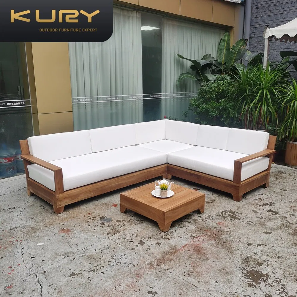 Wholesale Waterproof Furniture with Cushions Living Room Balcony Patio Hotel Teak Wood Garden Sectional Outdoor Sofa