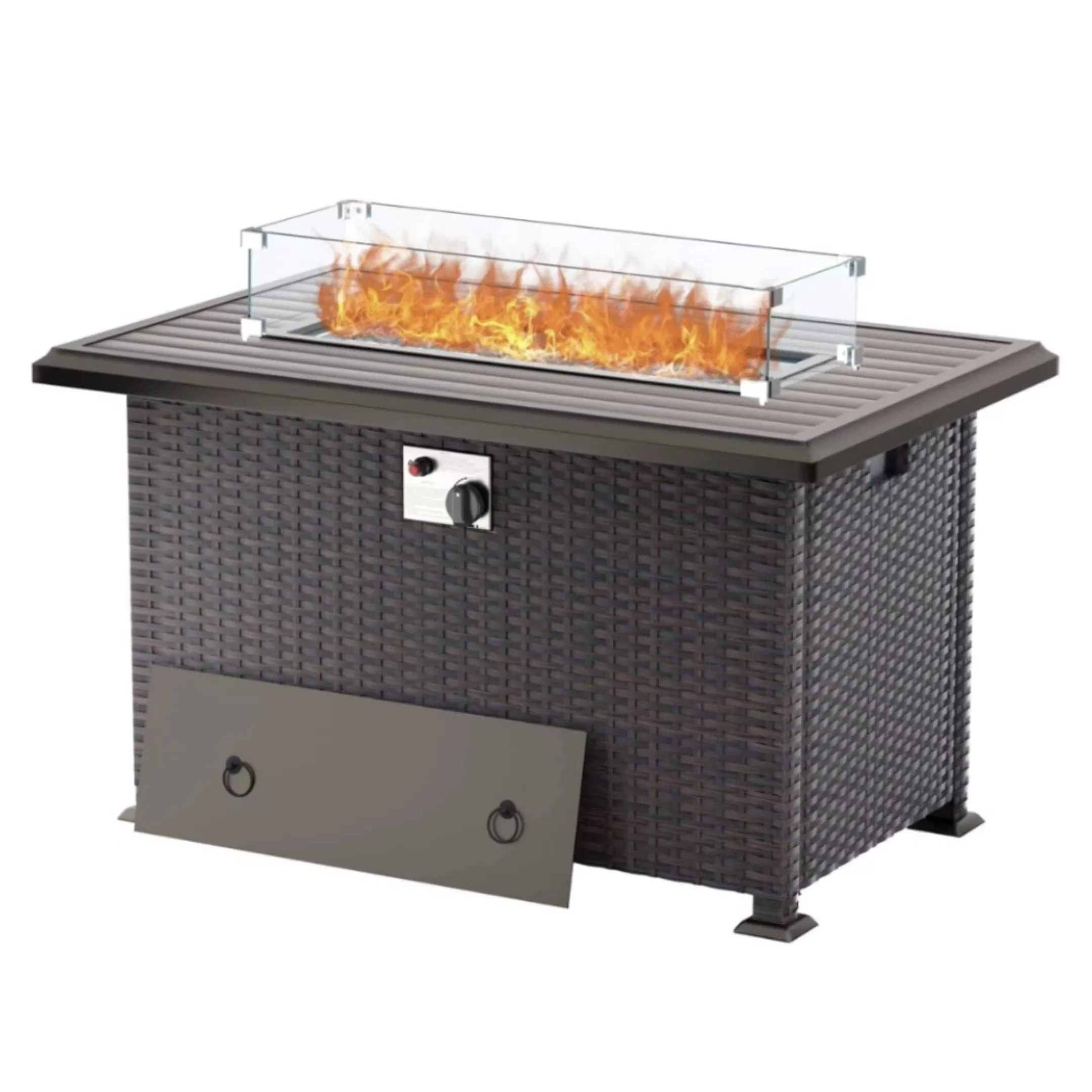 Tg Outdoor Garden Furniture Patio Rattan Fire Pit Table Wicker Rectangle Gas Fire Pit Dining Table