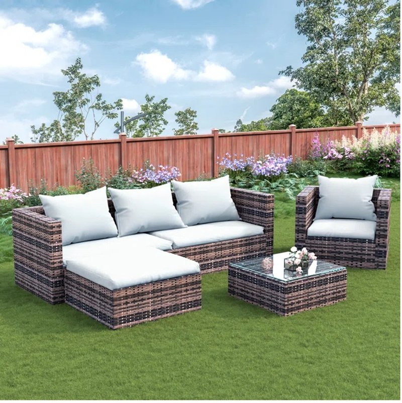 Patio Furniture Set 5 Seater Outdoor Garden Wicker Sectional Furniture Sofa