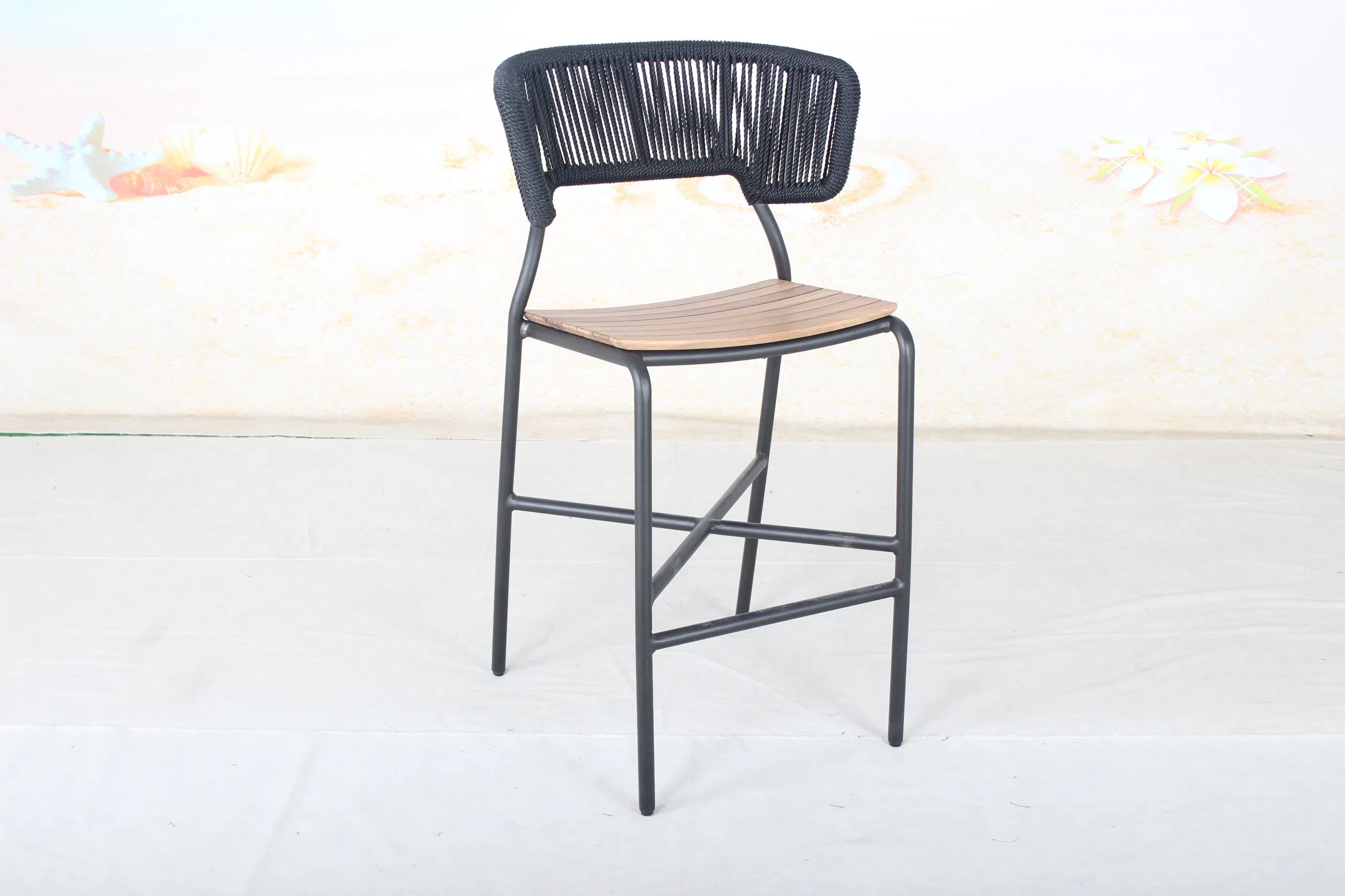 Modern Style Patio Outdoor Hotel Black Rope Woven High Bar Stool