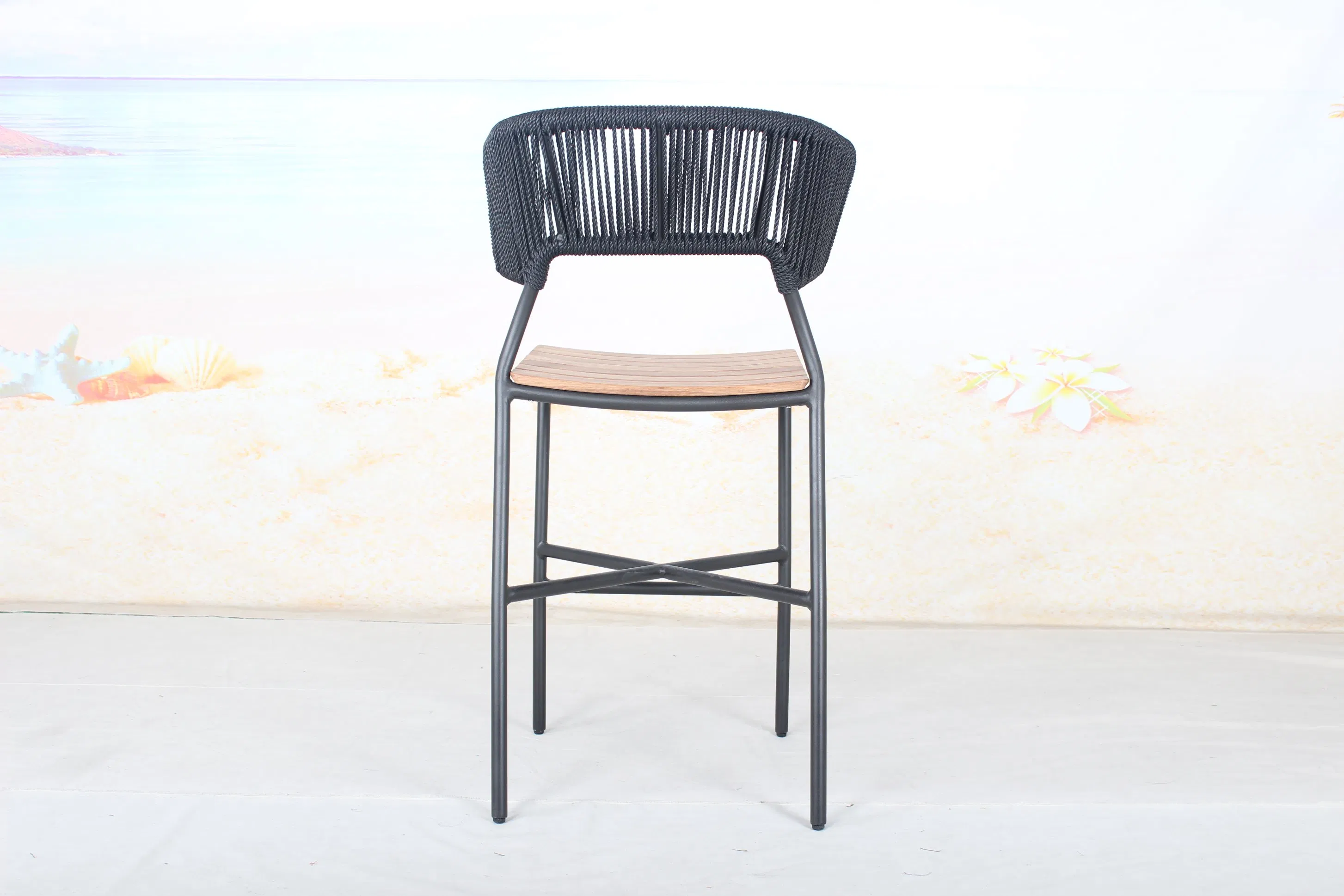 Modern Style Patio Outdoor Hotel Black Rope Woven High Bar Stool