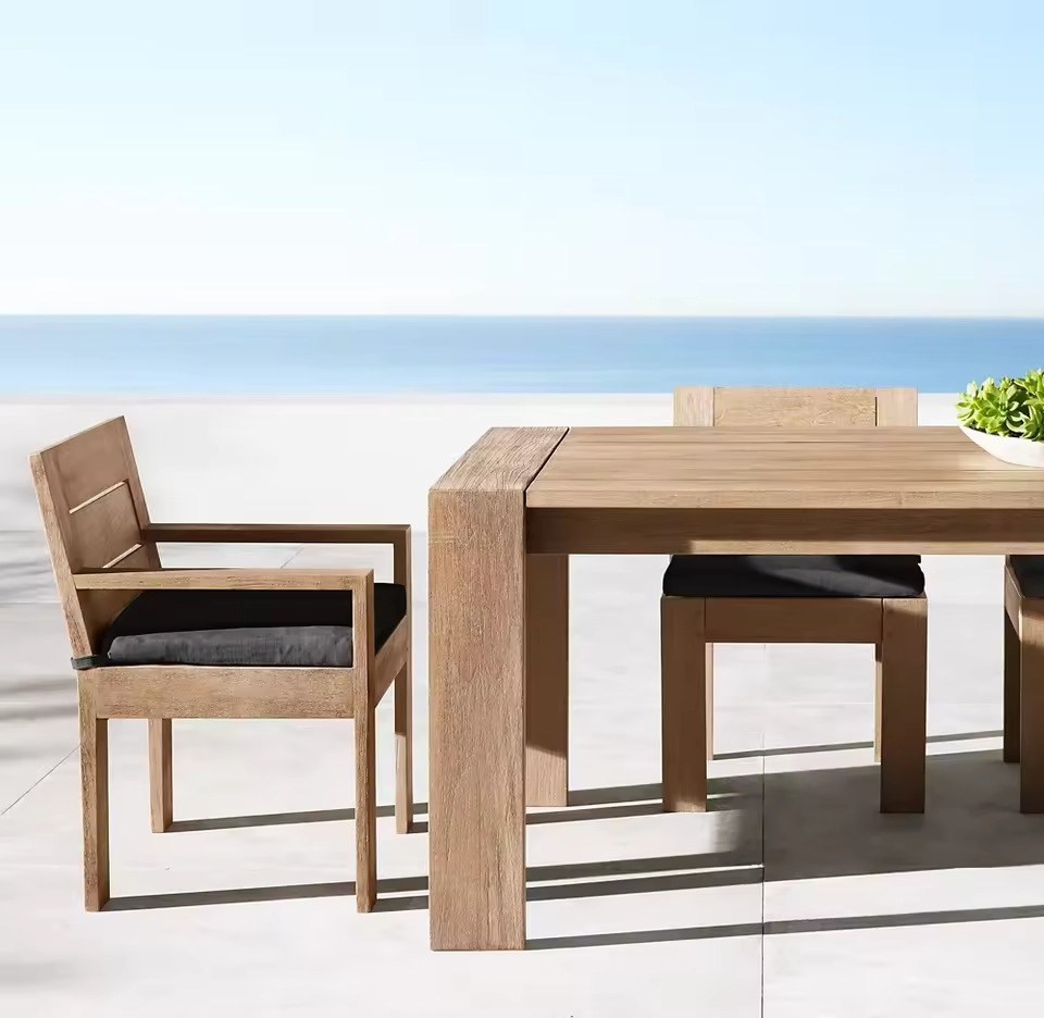 Luxury Durable Teak Premium Dining Set 8 Pieces Outdoor Patio Furniture with Extending Table Modern Style Garden Furniture Set