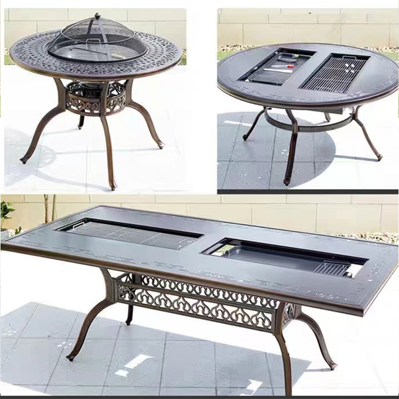 Outdoor Garden Backyard Furniture Classical Cast Aluminum Barbecue Patio Table with Grill