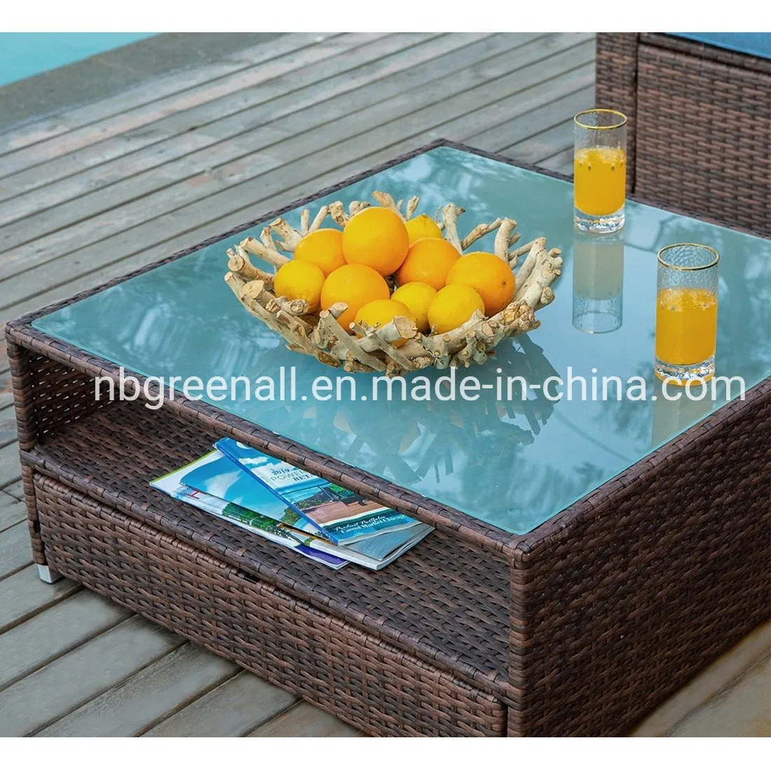 4-Piece Outdoor Garden Furniture Set Brown Wicker Sectional Sofa with Coffee Table, Cushions