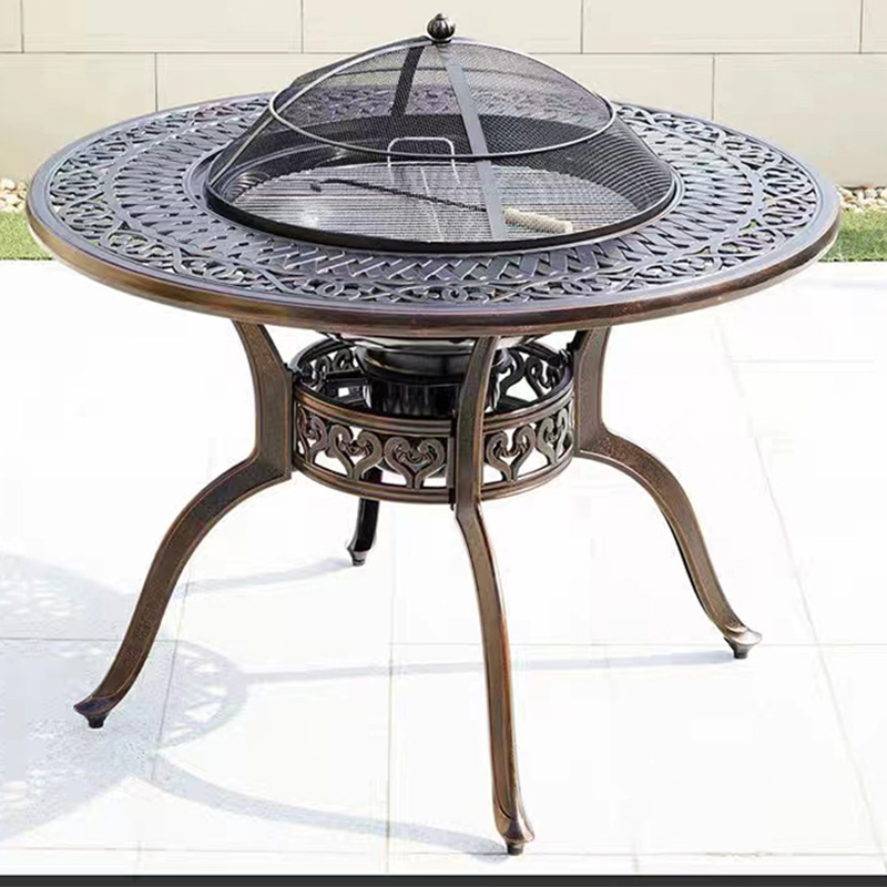 Outdoor Garden Backyard Furniture Classical Cast Aluminum Barbecue Patio Table with Grill