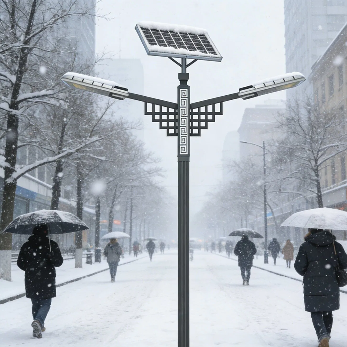 Cultural Motif Solar Street Light with Dual LED Heads for Urban Areas