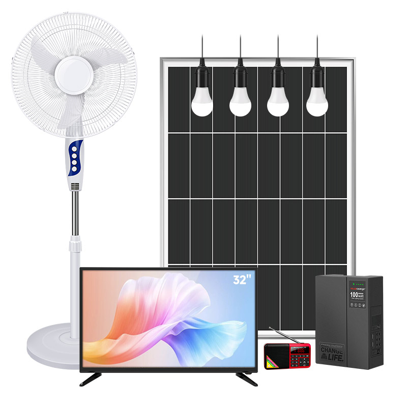 Verasol Lighting Global Certificate Portable 30W 50W 80W 100W 180W Solar Home System with DC Fan, Solar TV and FM Radio for Home Use