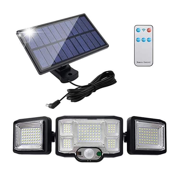 3 Head Adjustable 192 LED Wide Angle Indoor House Solar Panel Security Power Motion Sensor Wall Flood Lights Outdoor for Garden