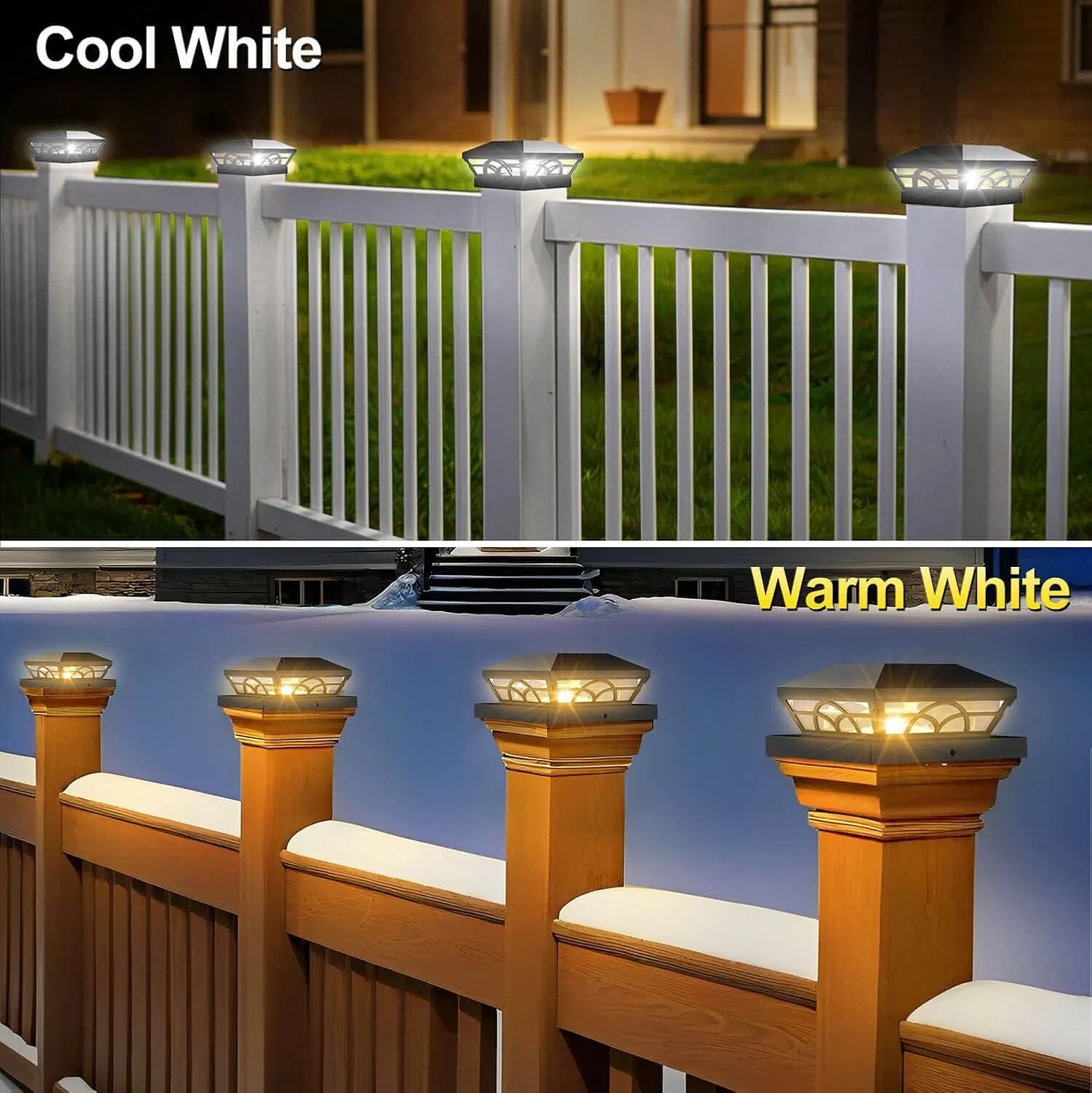 Solar Waterproof Adjustable Warm/Cool White Post Cap Lights