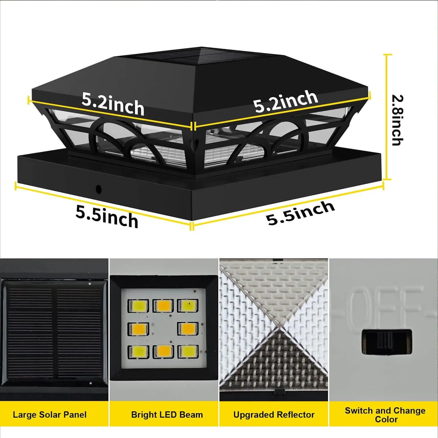 Solar Waterproof Adjustable Warm/Cool White Post Cap Lights