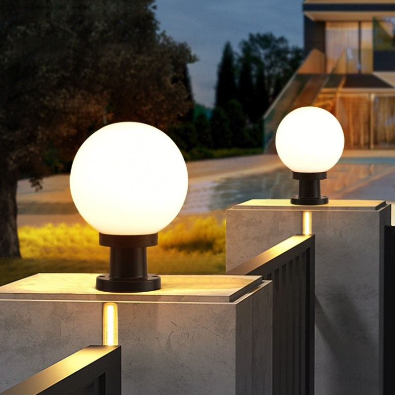 Globe Pillar Lights Acrylic Shape Outdoor Fence Solar LED Ball Gate Light