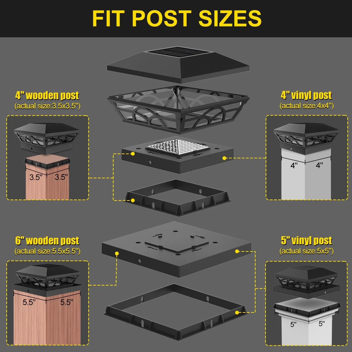 Solar Waterproof Adjustable Warm/Cool White Post Cap Lights