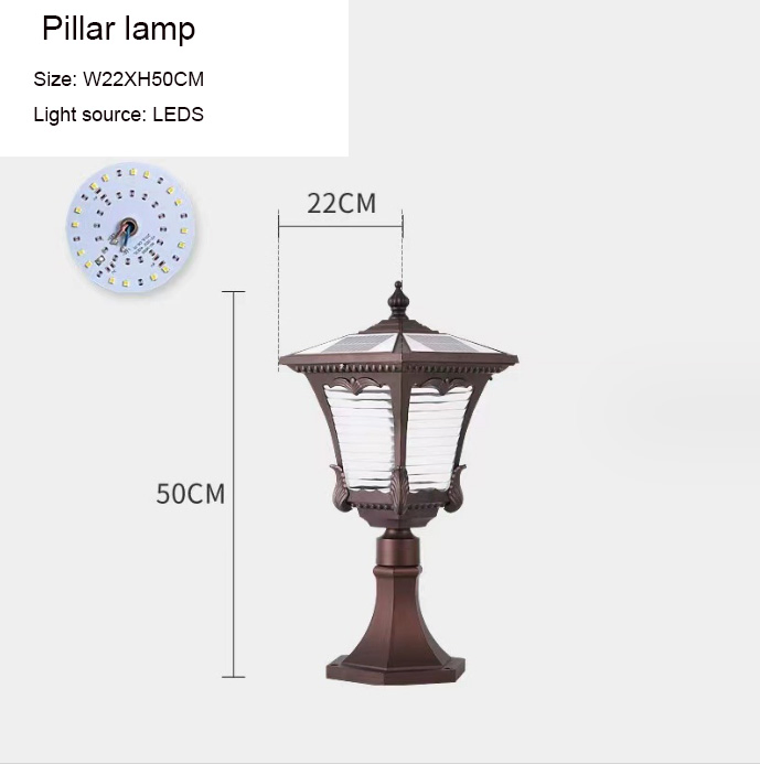 Outdoor LED Lights Garden Decor Solar Fence Main Gate Solar Pillar Light