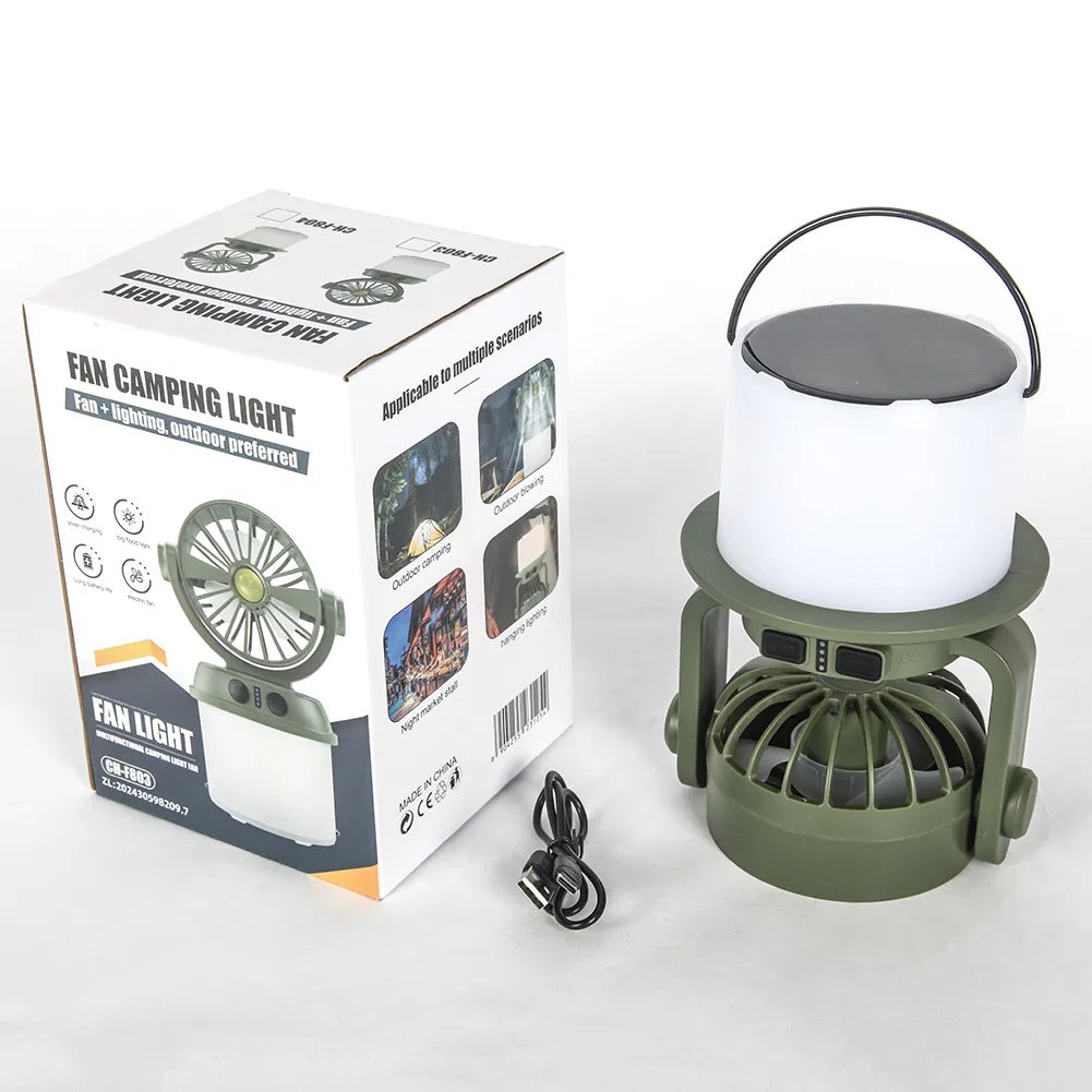 Yichen Solar Rechargeable Multifunctional LED Camping Light with Rotating Fan