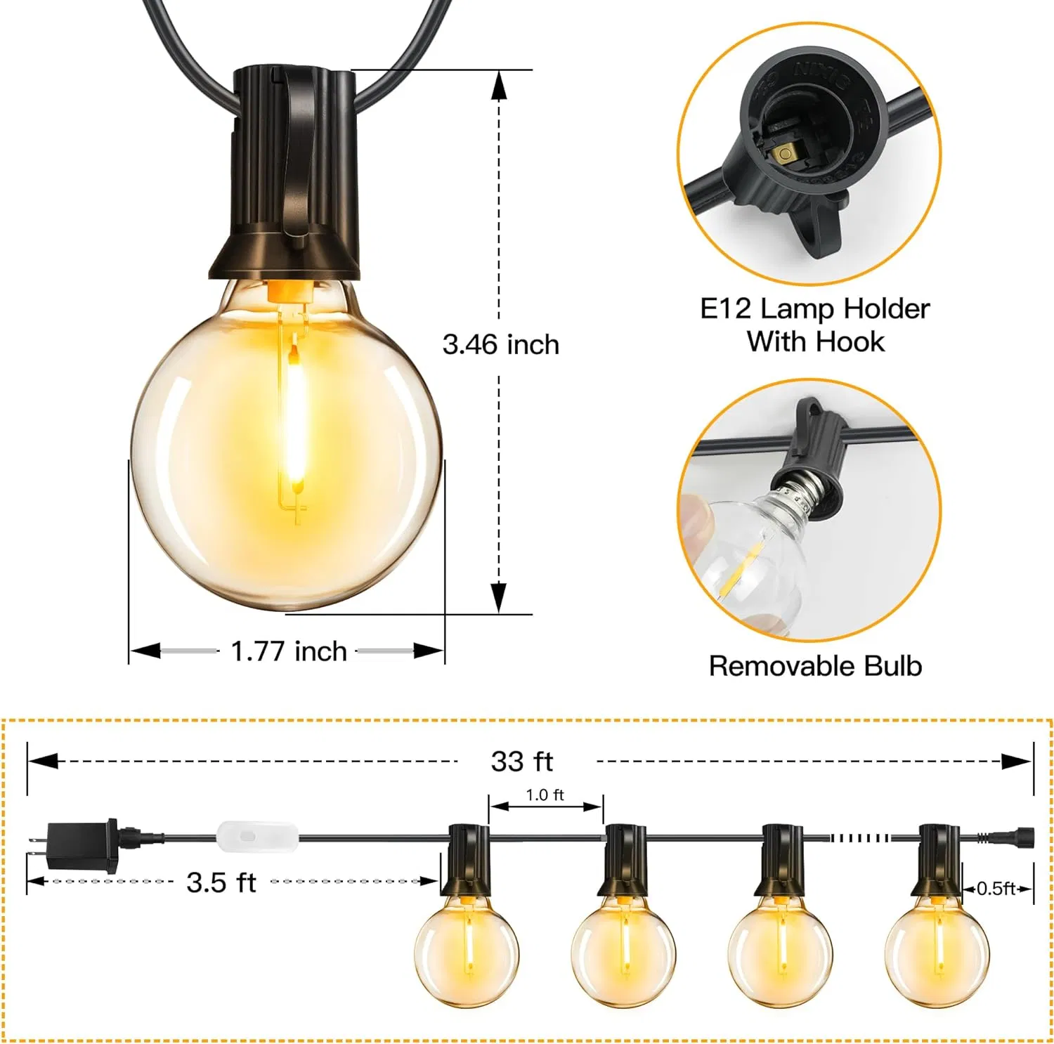 Halolite G40 Spherical Light String Warm White Outdoor Solar Light String