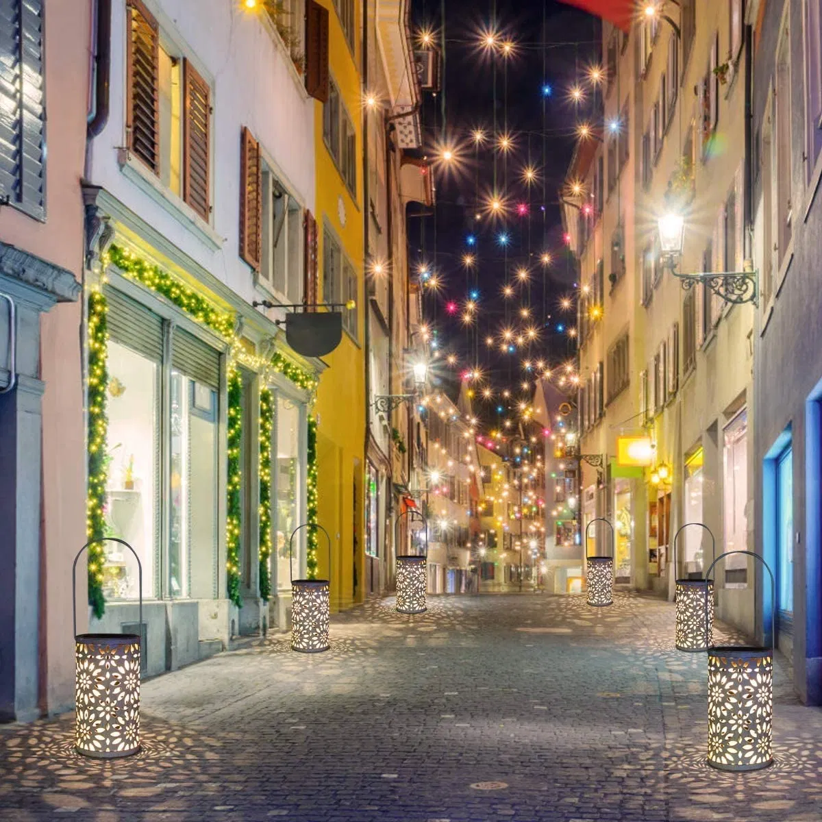 Moroccan Style Hollow out Decorative Design Garden LED Lamp Solar Hanging Lantern Landscape Lights for Garden Patio Yard Terrace Outdoor Table Decoration