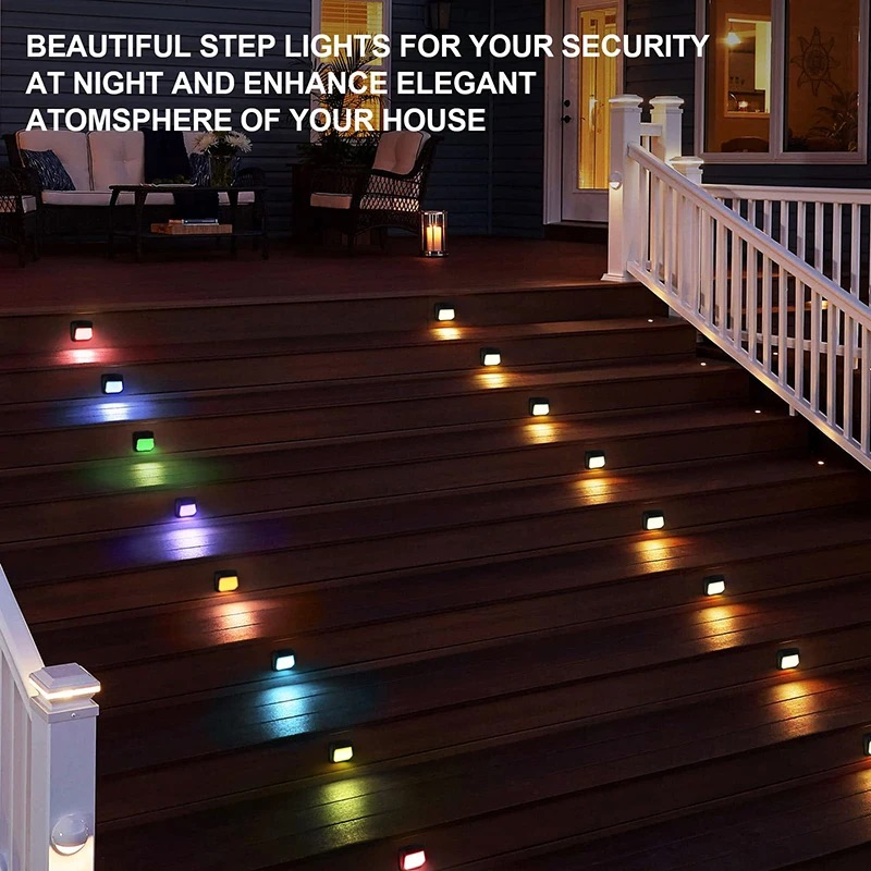 Outdoor Waterproof RGB Glow &amp; Warm White Color Step Light Solar Fence Light Garden Wall Lamp for Decorative