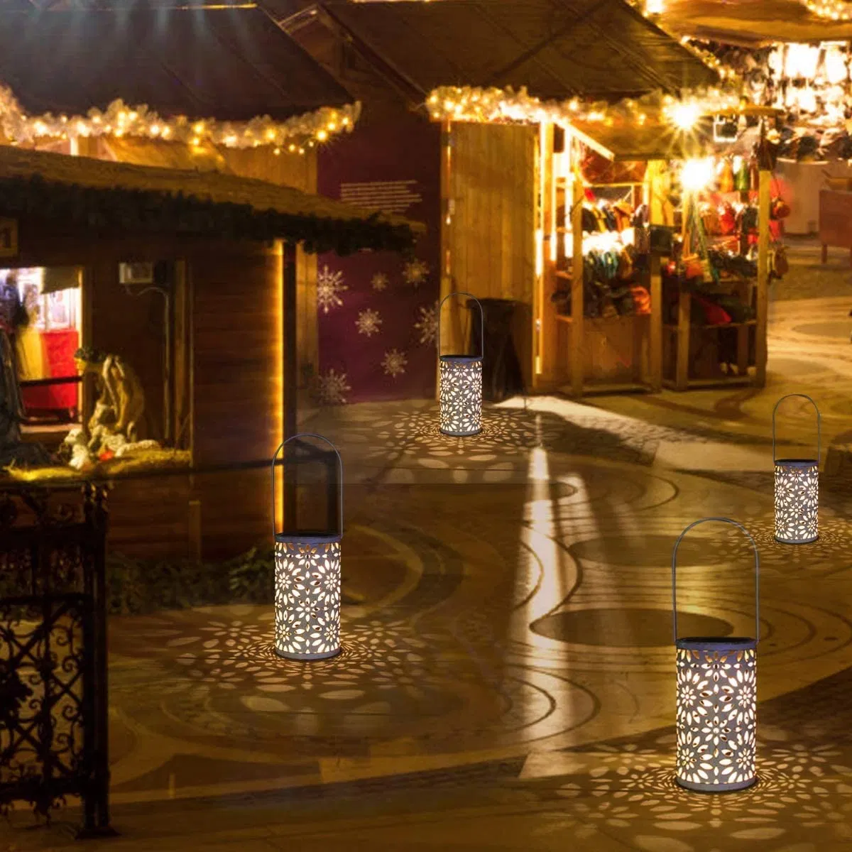 Moroccan Style Hollow out Decorative Design Garden LED Lamp Solar Hanging Lantern Landscape Lights for Garden Patio Yard Terrace Outdoor Table Decoration