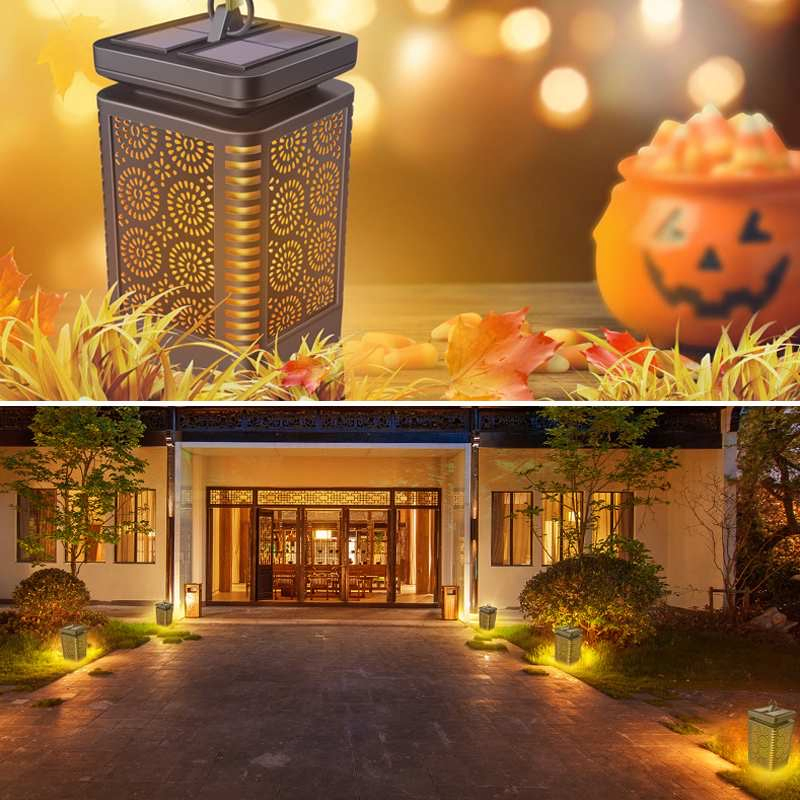 Garden Lantern Decorative Metal Lantern LED Lamps Candle Solar Decorative Flame Light