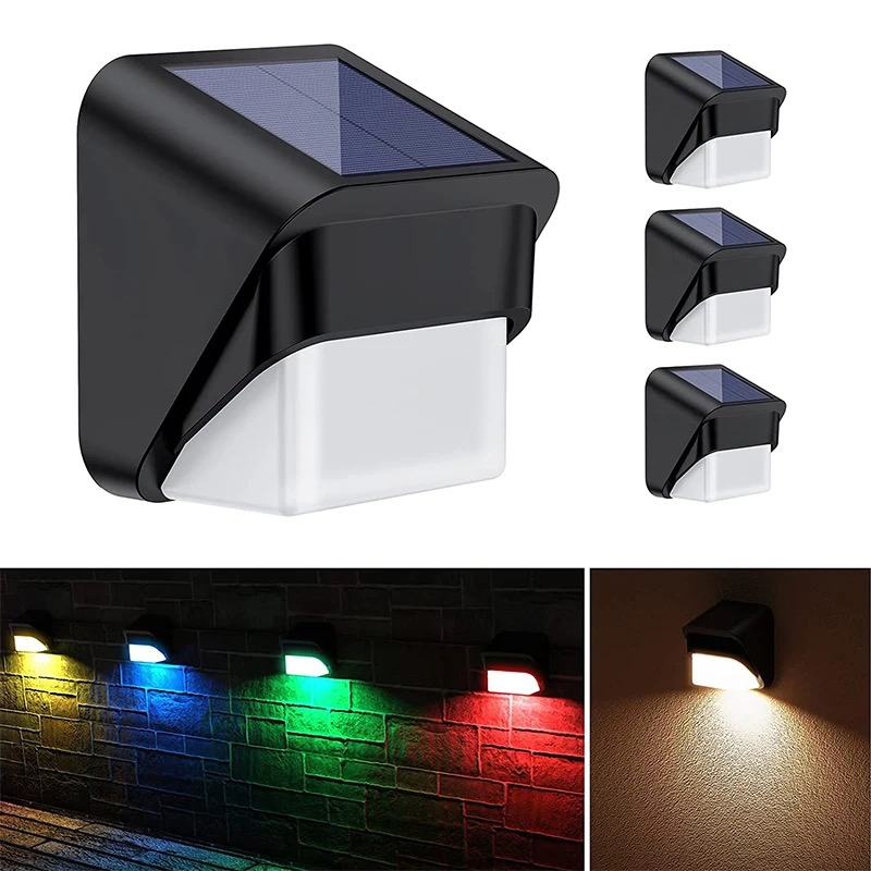 Outdoor Waterproof RGB Glow &amp; Warm White Color Step Light Solar Fence Light Garden Wall Lamp for Decorative