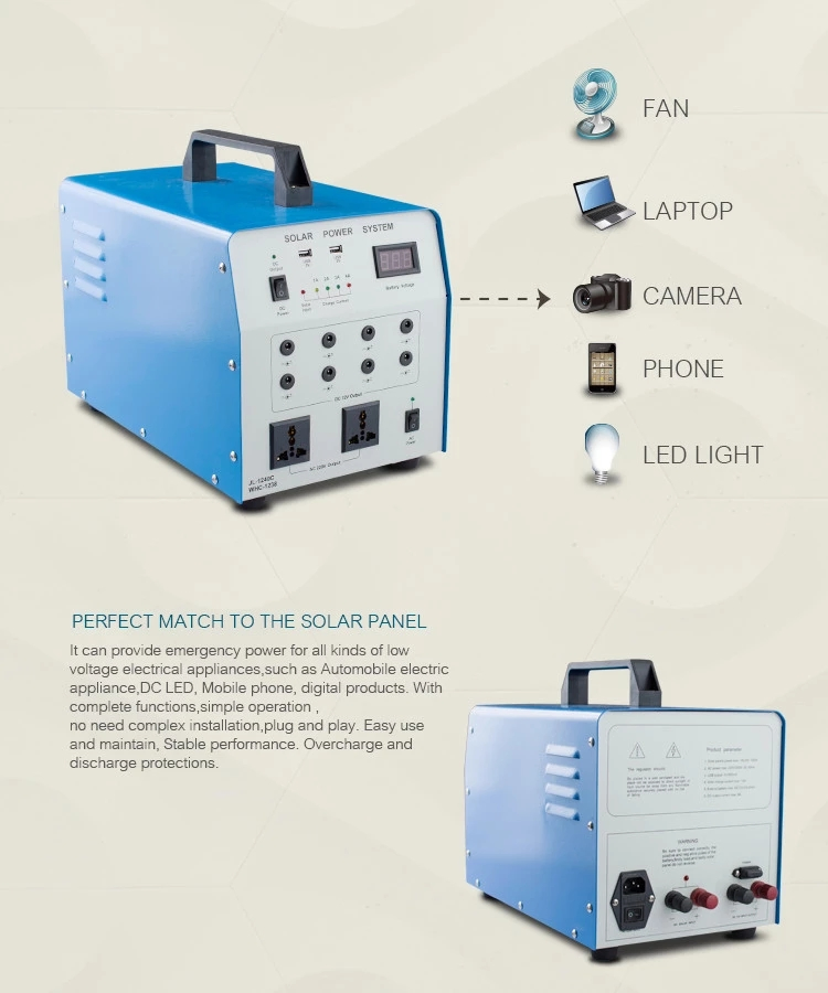 100W AC DC Solar PV Panel Energy Home LED Lighting Kits Portable UPS Power Suppy System