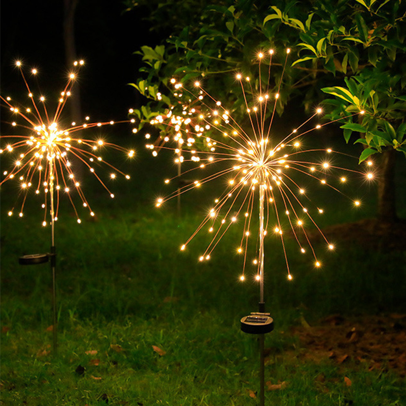 2024 Solar Christmas Decorative Color Changing LED Firework Lamp Colour Light Solar Fairy Firework Light