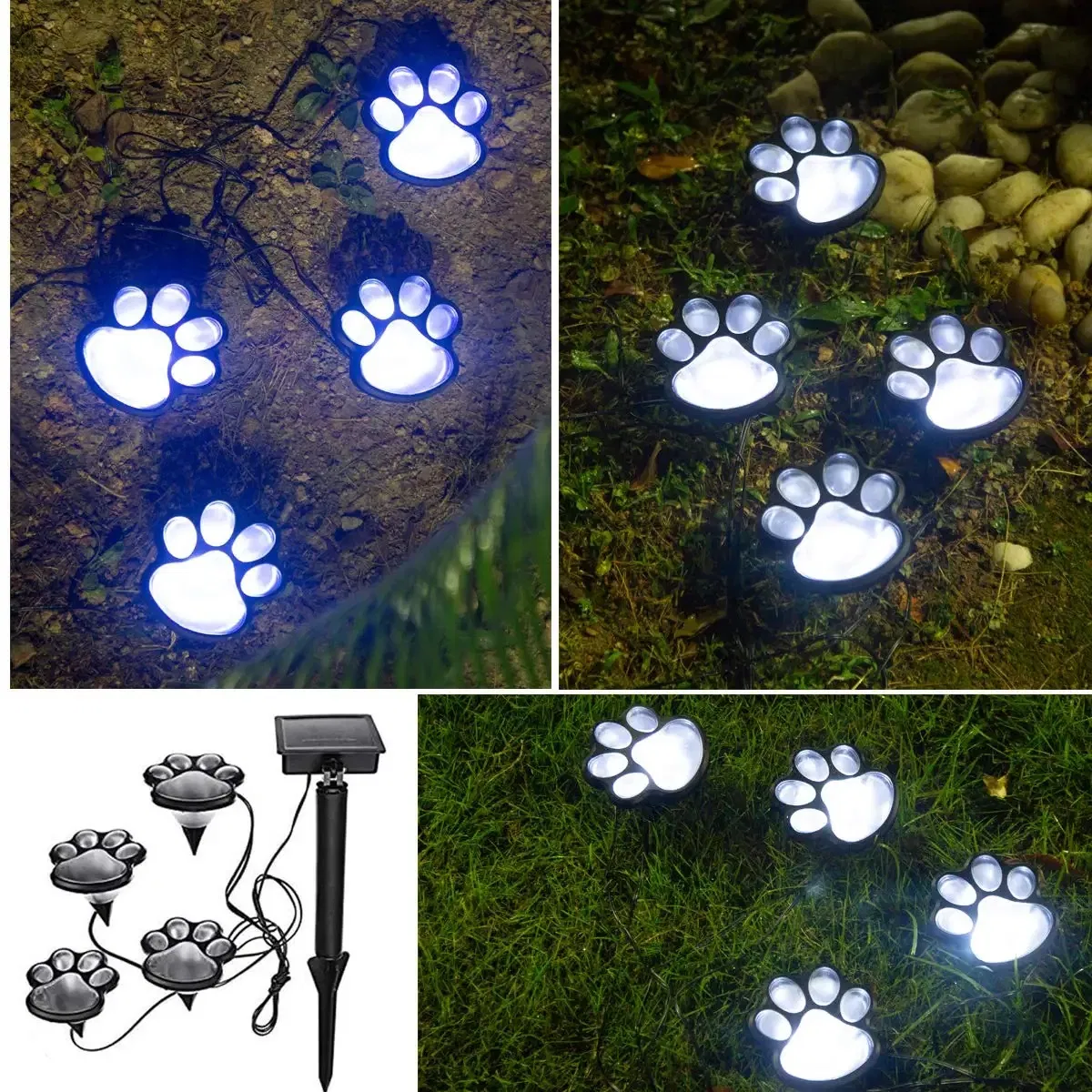 4 Pack Animal Cat Paws Design Lawn Underground Light IP65 Waterproof Solar Garden Lights