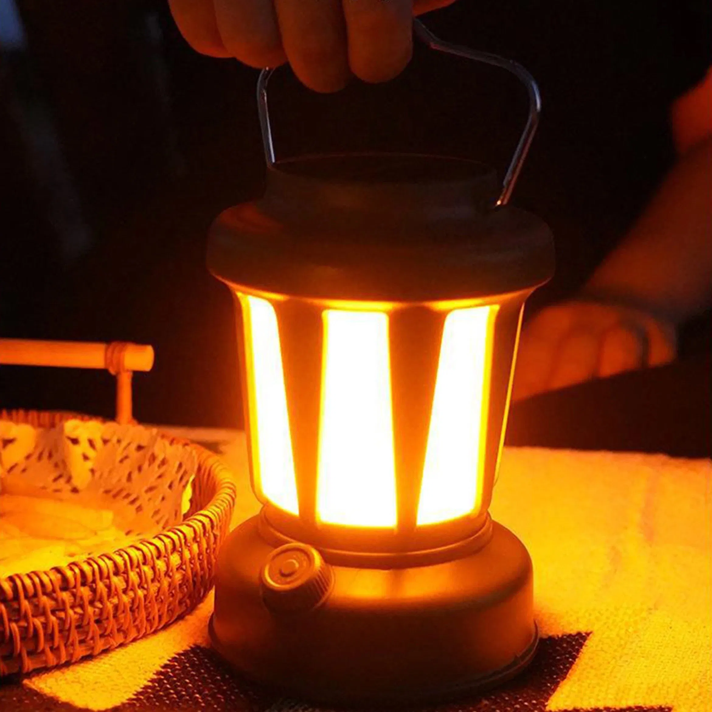 Camping Lantern Solar Powered Warm Light Handheld Tent Lamp USB Rechargeable Emergency Light