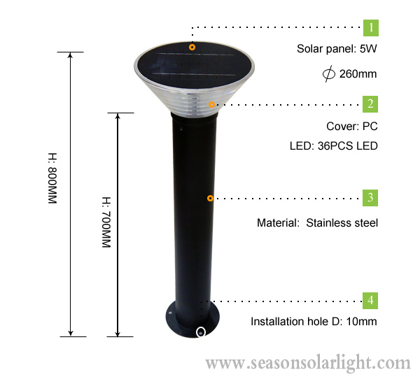 Multi-LED Color Solar Powered Outdoor Bollard Pole Lights Garden Light with 5W Solar Panel