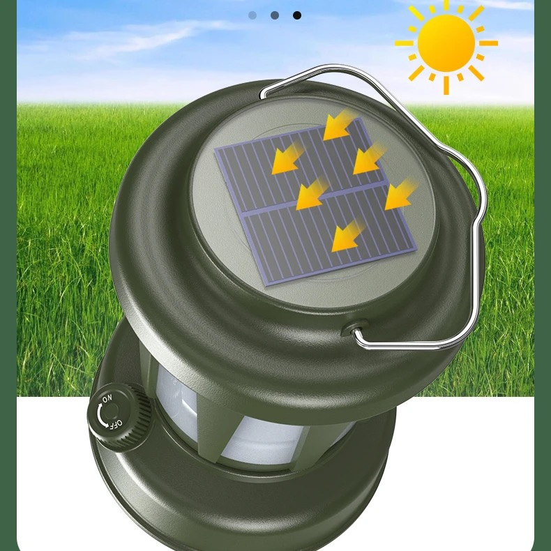 Camping Lantern Solar Powered Warm Light Handheld Tent Lamp USB Rechargeable Emergency Light