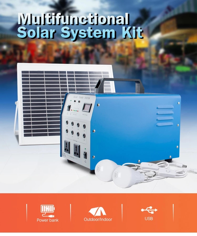 100W AC DC Solar PV Panel Energy Home LED Lighting Kits Portable UPS Power Suppy System