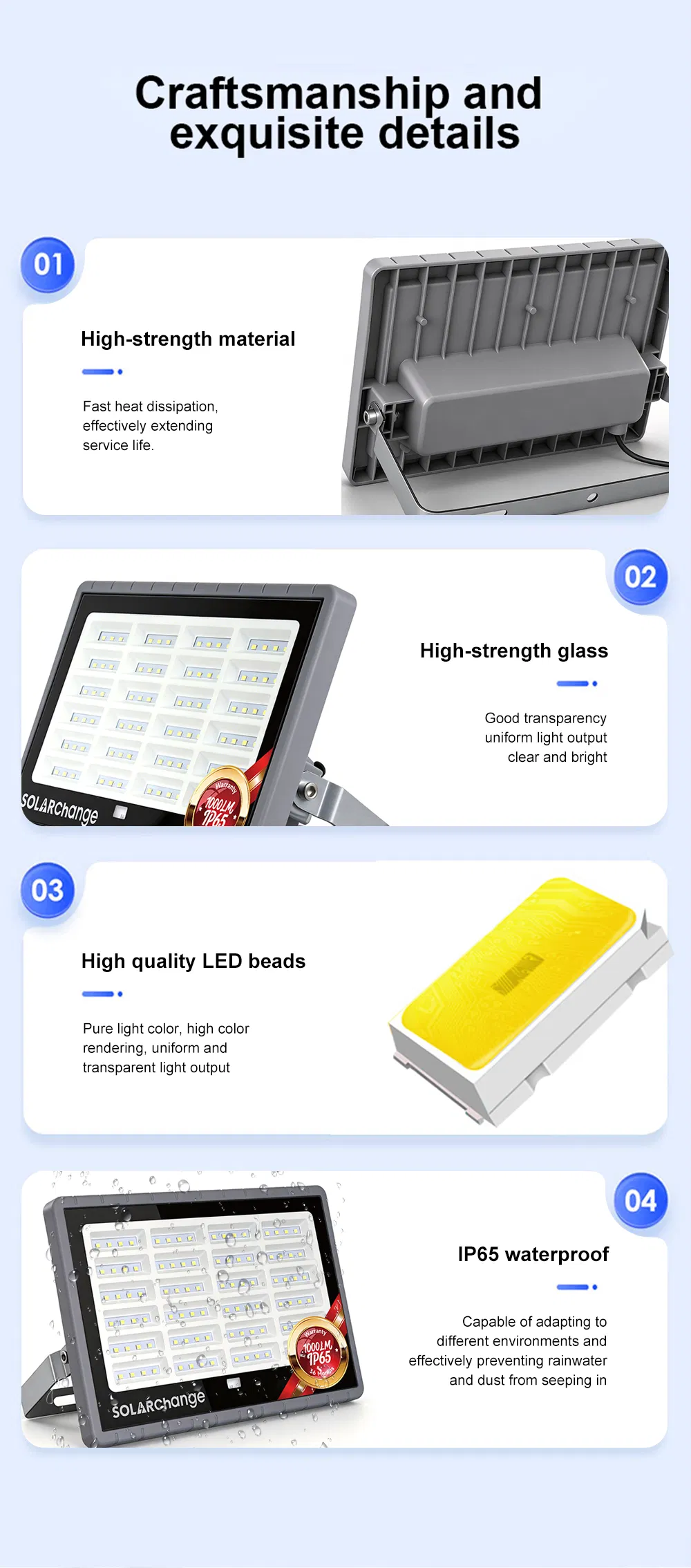 300W Solar Flood Light with 96PCS LEDs for Street Garden Lighting and Outdoor Light