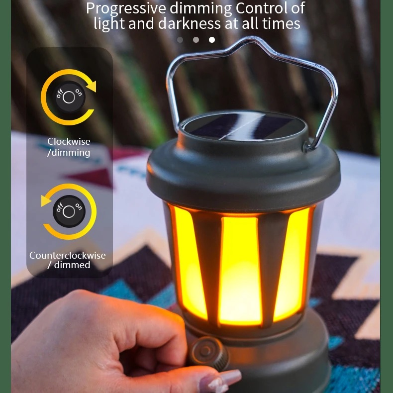 Camping Lantern Solar Powered Warm Light Handheld Tent Lamp USB Rechargeable Emergency Light