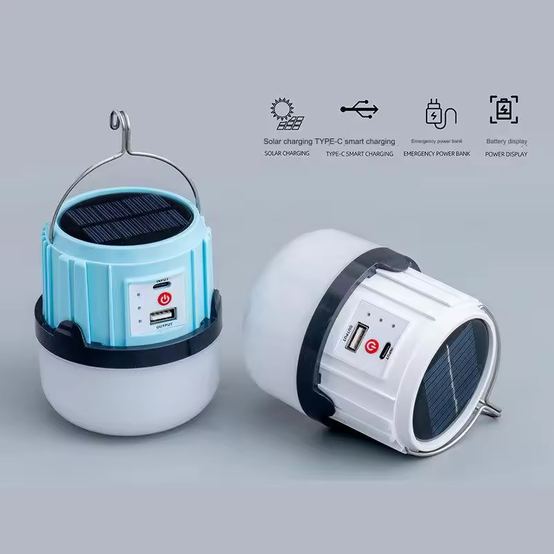 Integrate Solar Panel Design Light Auto Rechargeable Camping Tent Double Colors Emergency Waterproof Fordable Light