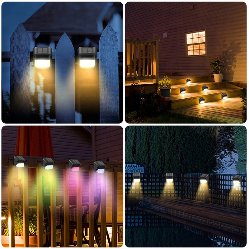 Outdoor Waterproof RGB Glow &amp; Warm White Color Step Light Solar Fence Light Garden Wall Lamp for Decorative