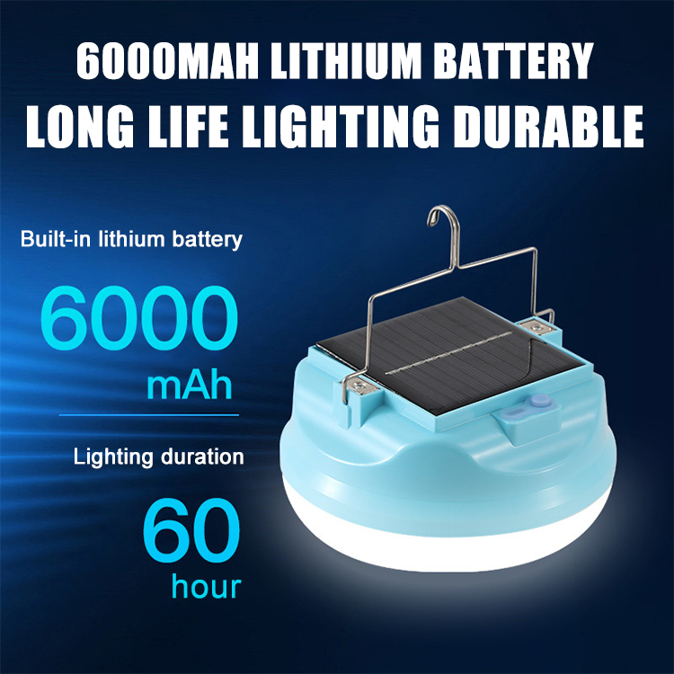 LED Solar Camping Rechargeable Light Night Market Lighting Hight Brightness Hanging Portable Lamp with Large Battery