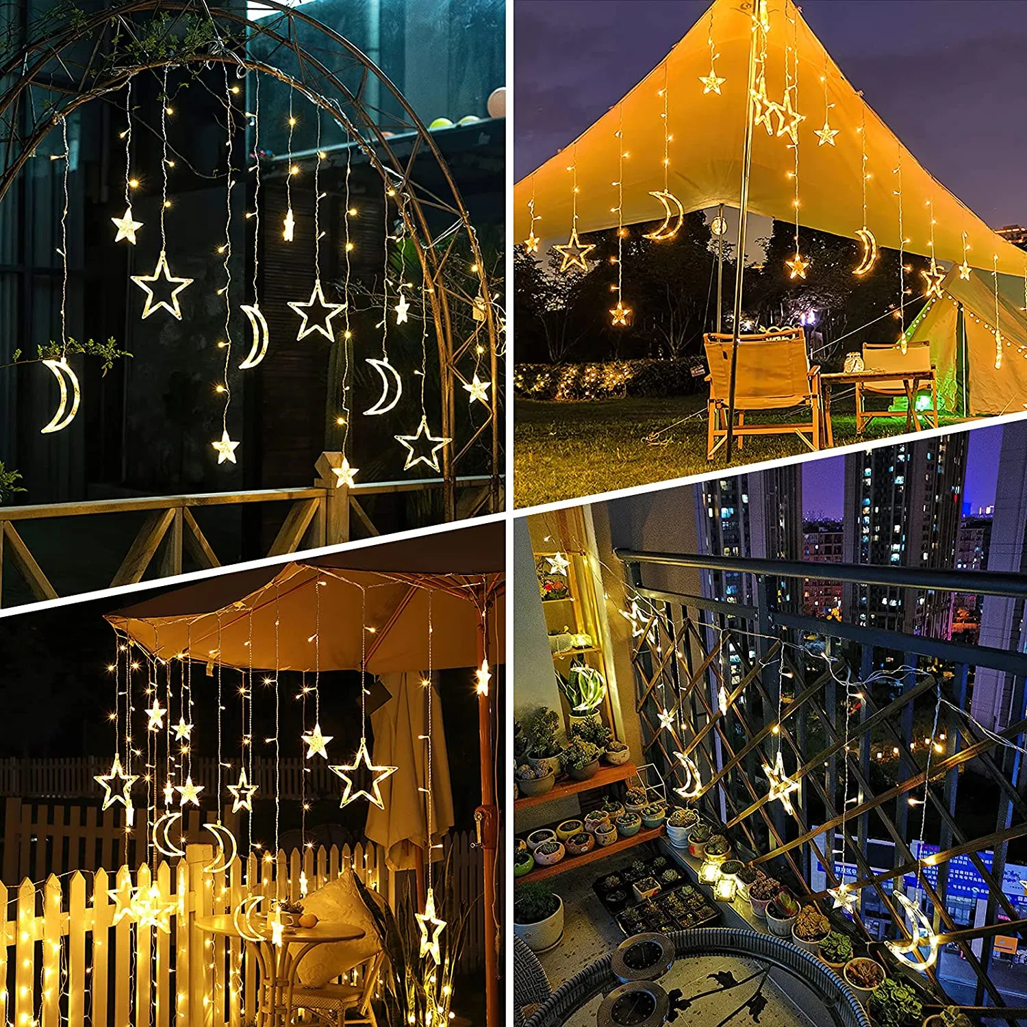 Wholesales Fairy Light Plug-in Solar USB Battery Twinkle Moon Star Shape Curtain LED String Lights for Festival Decoration