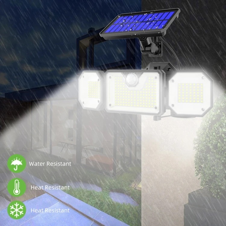 3 Head PIR Motion Sensor LED Solar Light Outdoor IP65 Waterproof Solar Wall Lamp Post Light