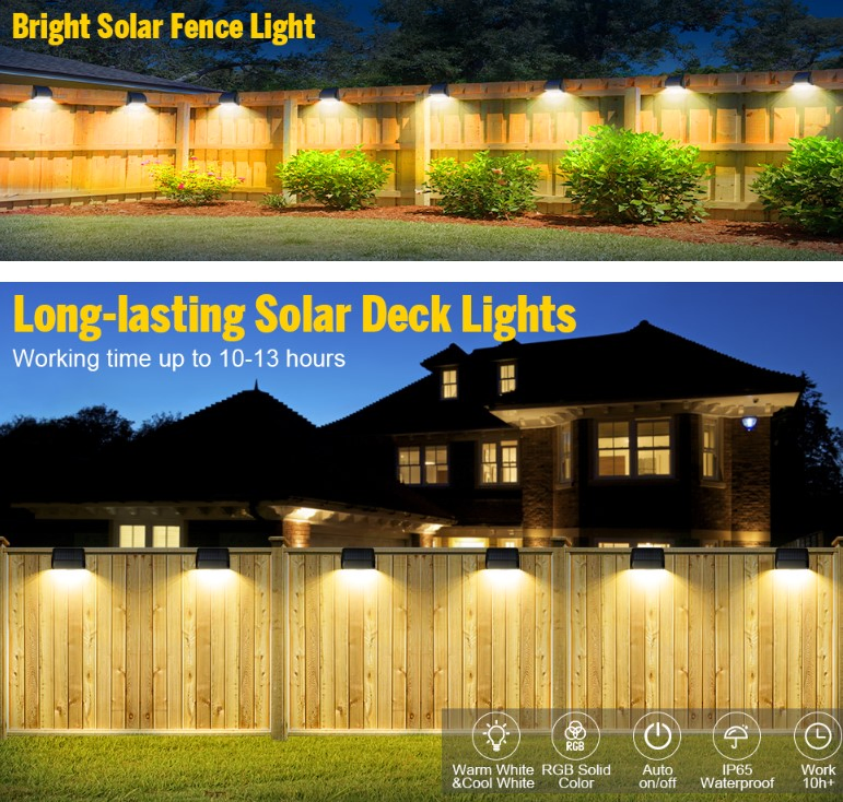 Solar Fence Light Outdoor RGB 8 Colors Deck Light IP65 Step Light