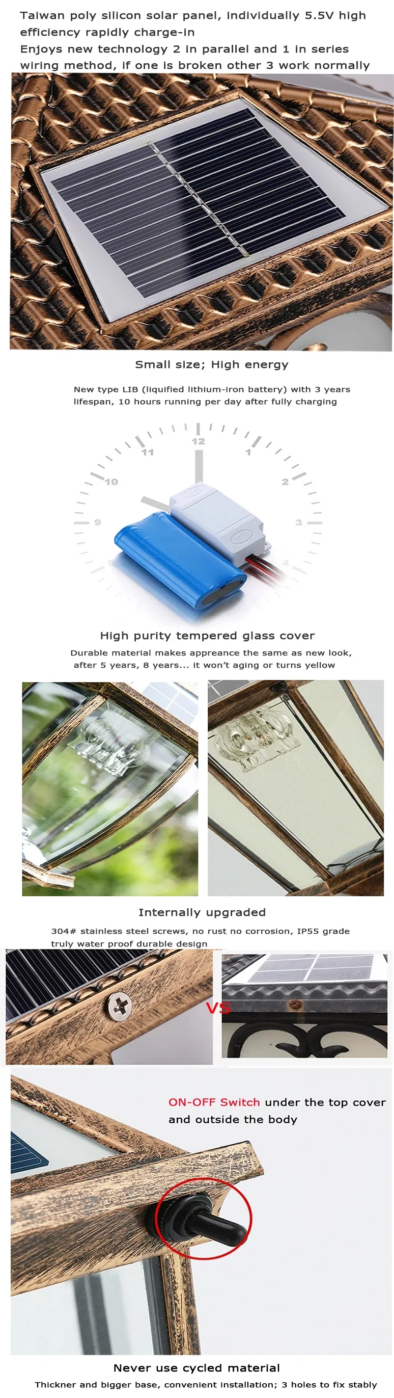 Solar Pillar Light Specs