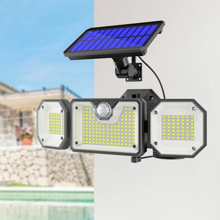 3 Head PIR Motion Sensor LED Solar Light Outdoor IP65 Waterproof Solar Wall Lamp Post Light