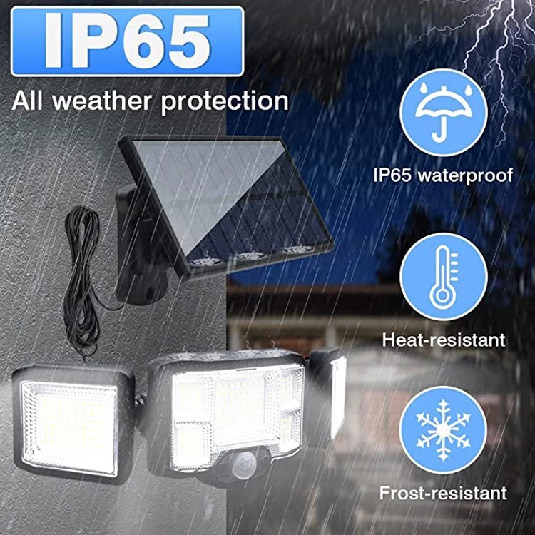 3 Head Adjustable 192 LED Wide Angle Indoor House Solar Panel Security Power Motion Sensor Wall Flood Lights Outdoor for Garden