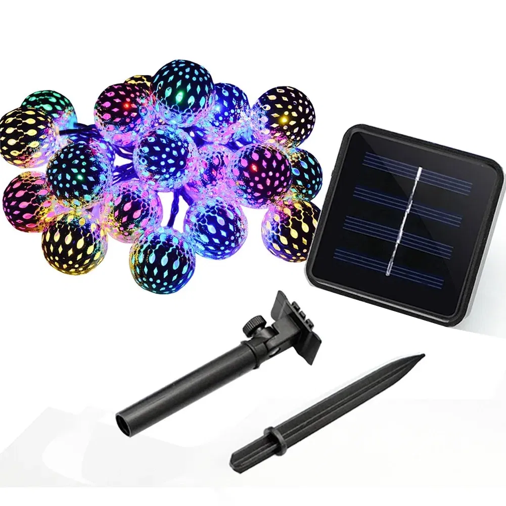 5m 20LED Solar Decorations Outdoor RGB Light String 8 Modes Solar Powered Moluoger Ball LED Fairy String Lights for Christmas