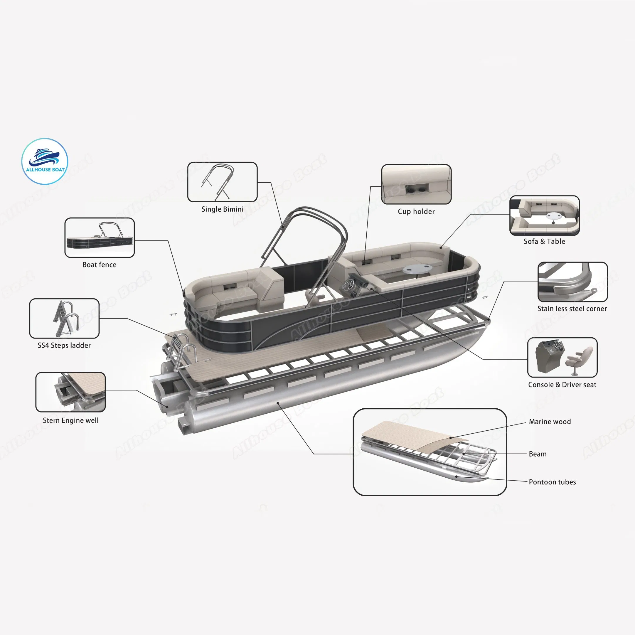 Custom Aluminium Luxury Yacht Pontoon Party Boat LED Light Yacht for Sale