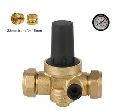 Pressure Regulator Reducer 3/4" Nh Brass Lead-Free Adjustable RV Reducing Pressure Valve with 160 Psi Gauge for RV Camper Travel Trailer