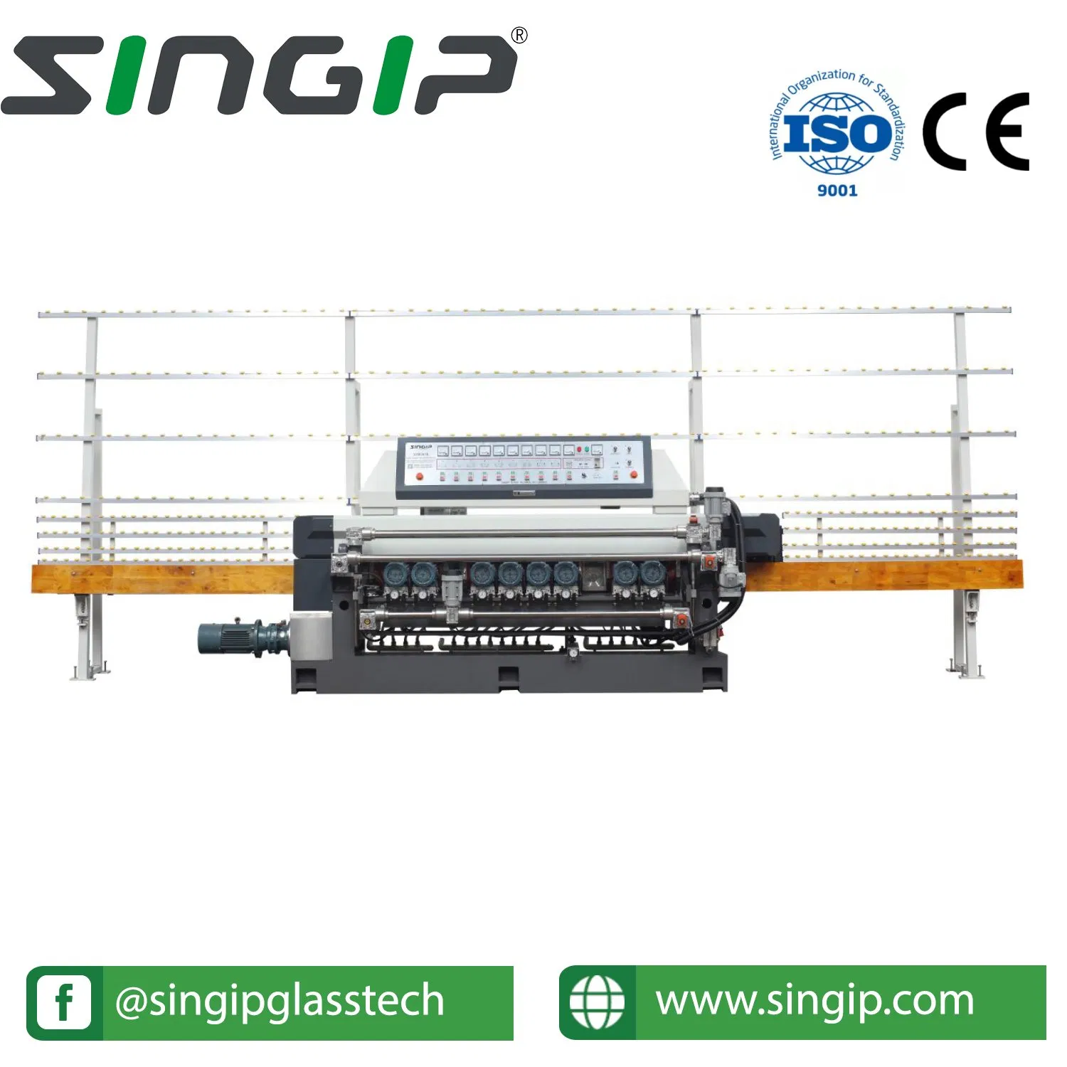 Singip 9 Motor Glass Straight Line Beveling Machine Glass Edging Machinery Equipment
