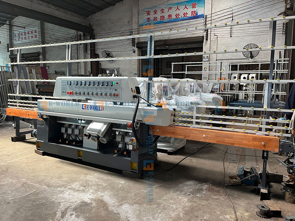 PLC Control Glass Processing Machinery 9 Motor 45 Angle Glass Edging Machine