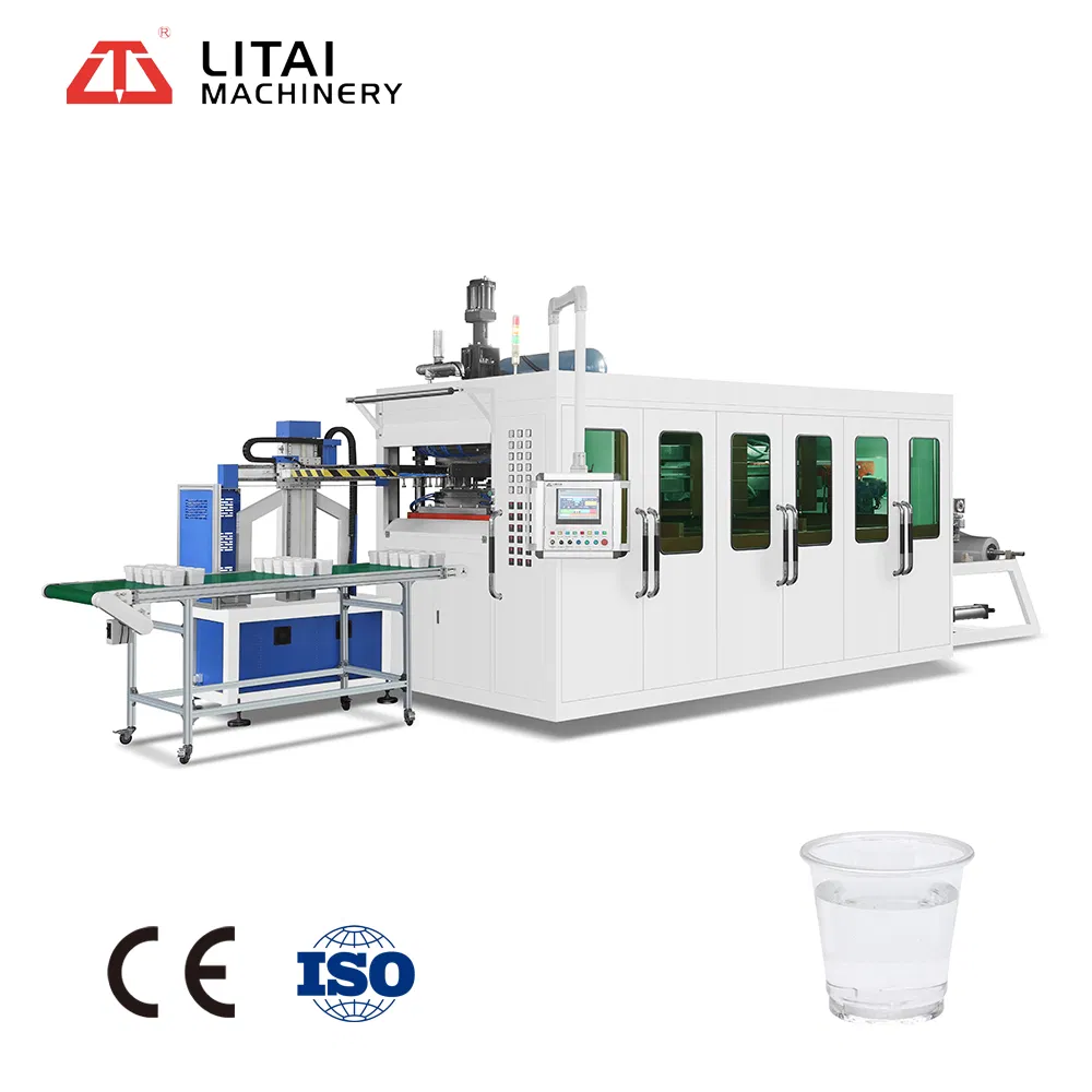 Disposable Glass PP Plastic Cup Making Machine with Heating, Forming, Cutting, and Rewinding Waste Into One Piece