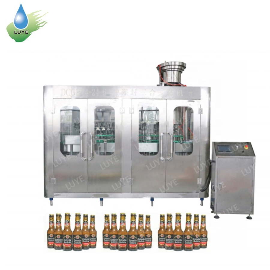 3-In1 Automatic Glass Bottle Wine Alcoholic Beer Processing Plant Equipment Liquor Drink Whisky Vodka Beer Production Line Filling Making Bottling Machine
